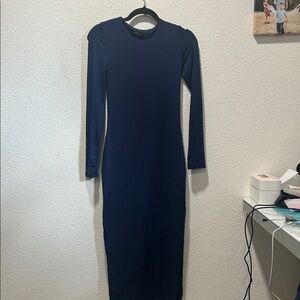 Chic Long Sleeve Navy Dress